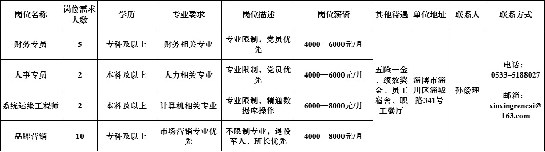 山东新星集团有限公司招聘财务,人事,系统运维,品牌营销