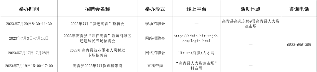 淄博市2023年7月招聘会计划公告