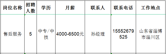 淄博祥龙测控技术有限公司招聘售后服务