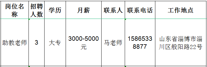 淄博聚一风尚体育文化有限公司招聘助教老师