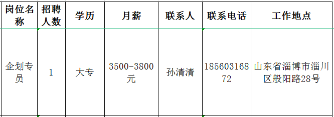 厦门盛名吉成百货有限公司淄博分公司招聘企划专员