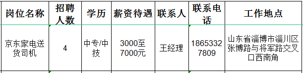 淄博永康家电商场有限公司招聘京东家电送货司机