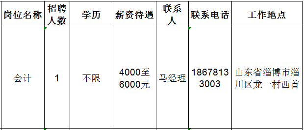 淄博柳韵工贸有限公司招聘会计