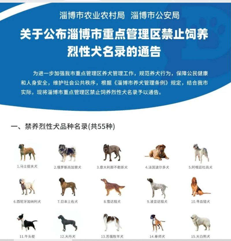 2024年淄博最新禁养犬种名单