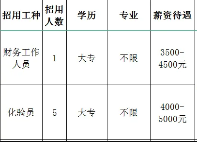 山东宝塔新能源有限公司招聘财务人员,化验员