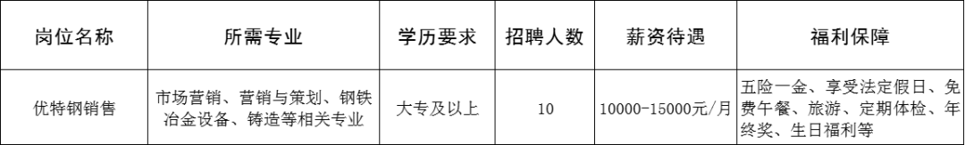 山东方达商业运营集团股份有限公司招聘优特钢销售