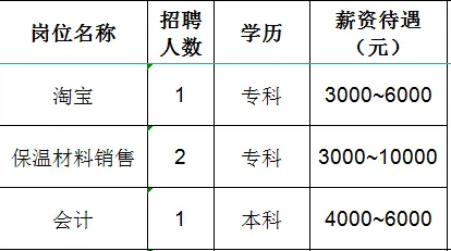 山东民业保温材料有限公司招聘淘宝运营,保温材料销售,会计