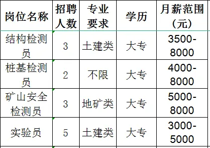 润鲁智科检验集团有限公司招聘结构检测员,桩基检测员,矿山安全检测员,实验员