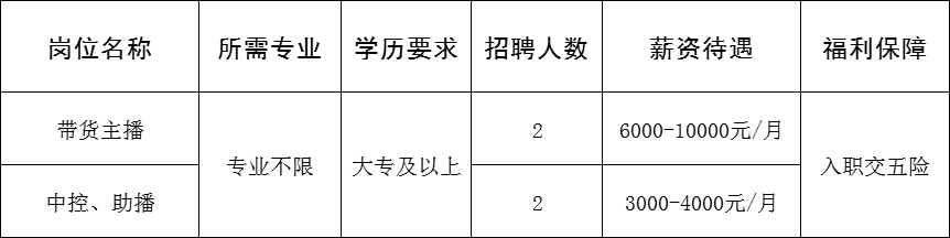 淄博嘉华传媒有限公司招聘带货主播,中控助播