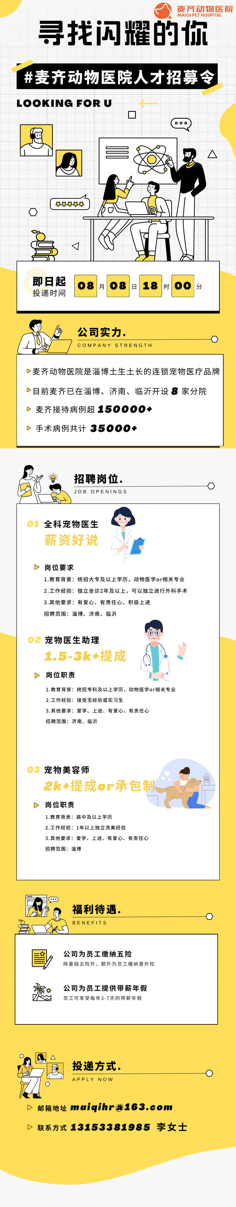山东麦齐动物医院招聘全科宠物医生,宠物医生助理,宠物美容师