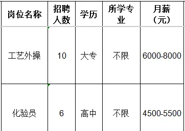 山东宝塔新能源有限公司招聘工艺外操,化验员