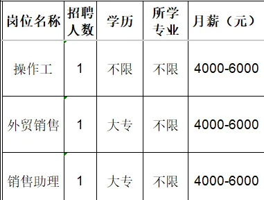 淄博永业精细化工股份有限公司招聘操作工,外贸销售,销售助理