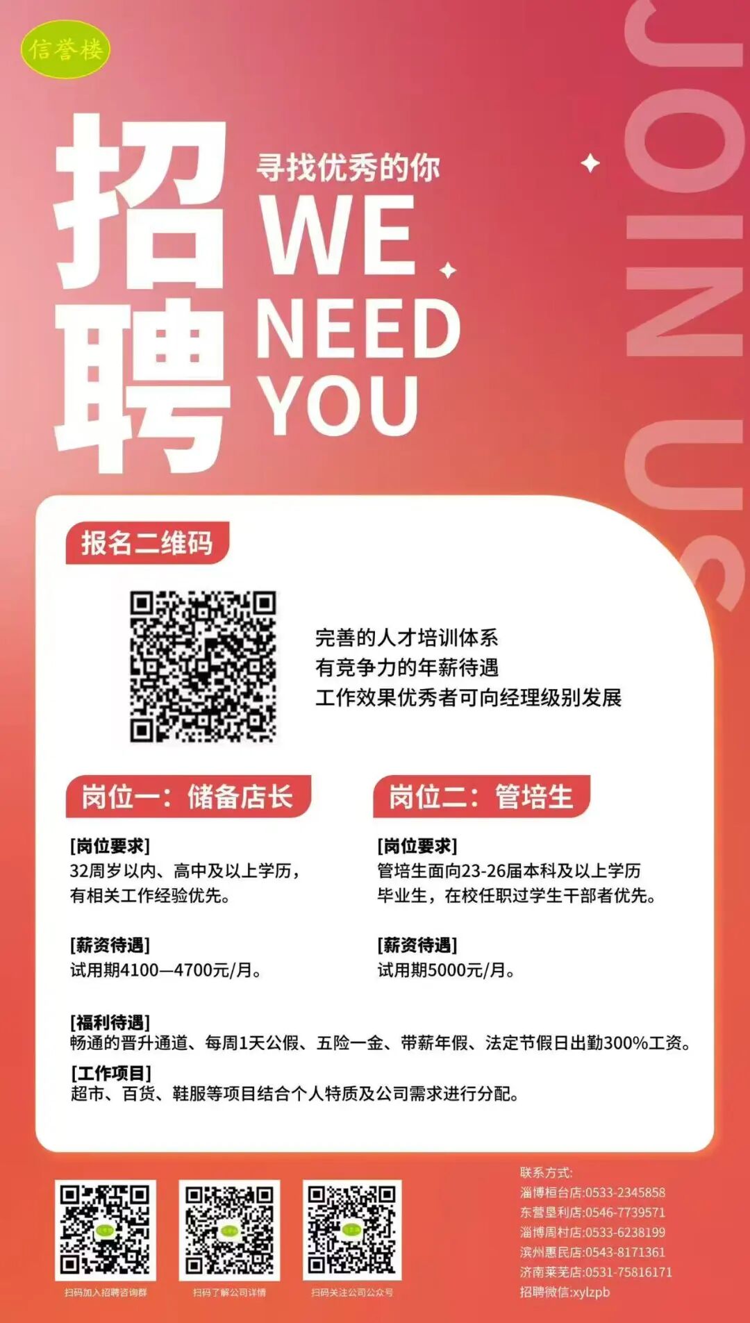 周村信誉楼档期招聘开始了