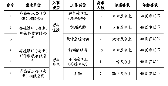 齐盛安水务（淄博）有限公司及子公司2026年人员招聘公告