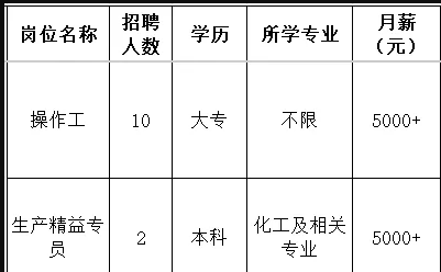 山东凯盛新材料股份有限公司招聘操作工,生产精益专员