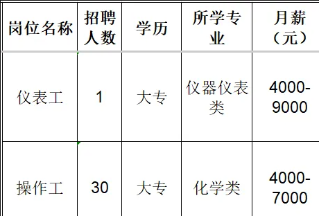 山东金城医药化工有限公司招聘仪表工,操作工