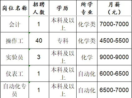 山东凯盛新材料股份有限公司招聘会计,操作工,实验员,仪表工,自动化专员