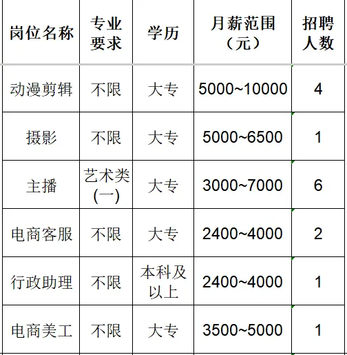 星空文化发展(淄博)有限公司招聘动漫剪辑,摄影,主播,电商客服,行政助理,电商美工